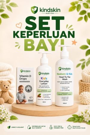 Kindskin Set Keperluan Bayi (Head-To-Toe Wash + Kids Lotion + Vitamin D Drops)